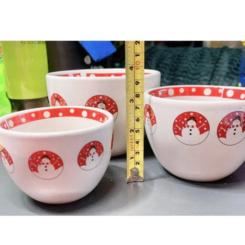 Vtg Century Snowman Christmas Nesting Mixing Bowl Set of 3 Red White Polka Dot‎